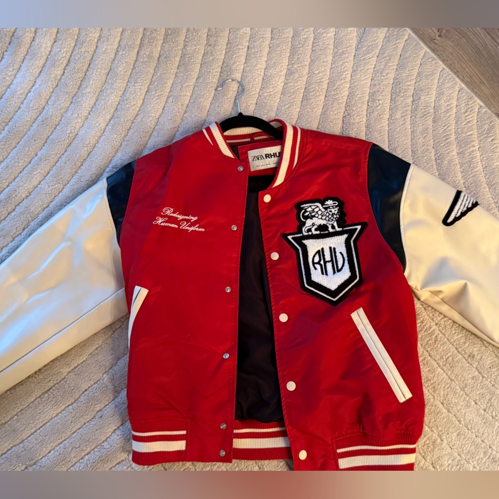Rhude x Zara Red and White Varsity Jacket